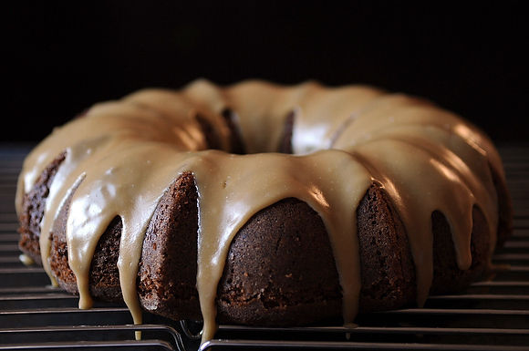 Applesauce cake with caramel glaze