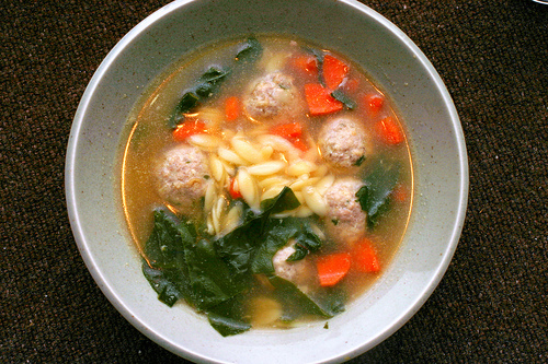 Escarole and orzo soup with meatballs